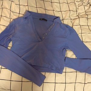 Cropped blue collar neck top
